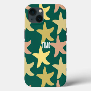 Custom cute starfish green pattern iPhone 13 case