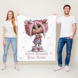 Custom Cute Strawberry  Fleece Blanket