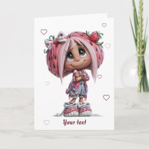 Custom Cute Strawberry Girl Card