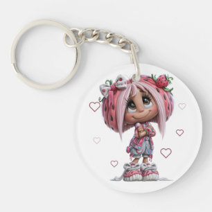 Custom Cute Strawberry Girl Key Ring