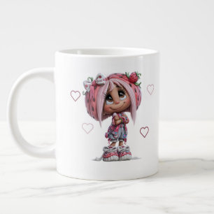 Custom Cute Strawberry Girl Large Coffee Mug