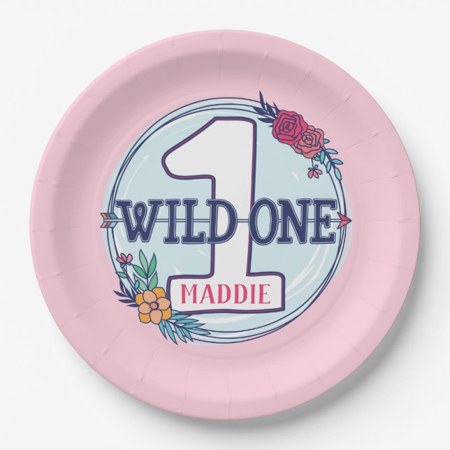 Custom Cute Teepee Boho Tribal First Birthday Pape Paper Plate (Front)