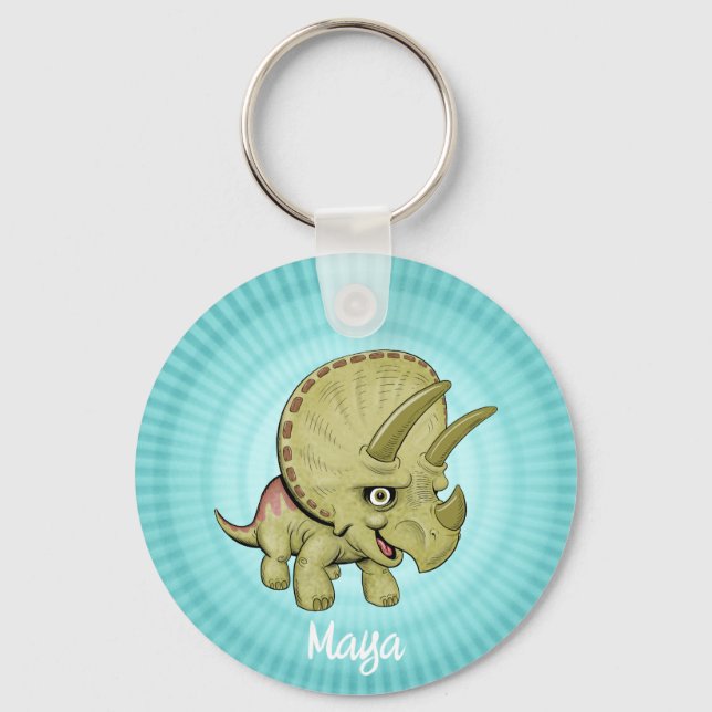 Custom Cute Triceratops Key Ring (Front)