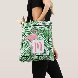 Custom Cute Tropical Pink Flamingo Watercolor Art Tote Bag