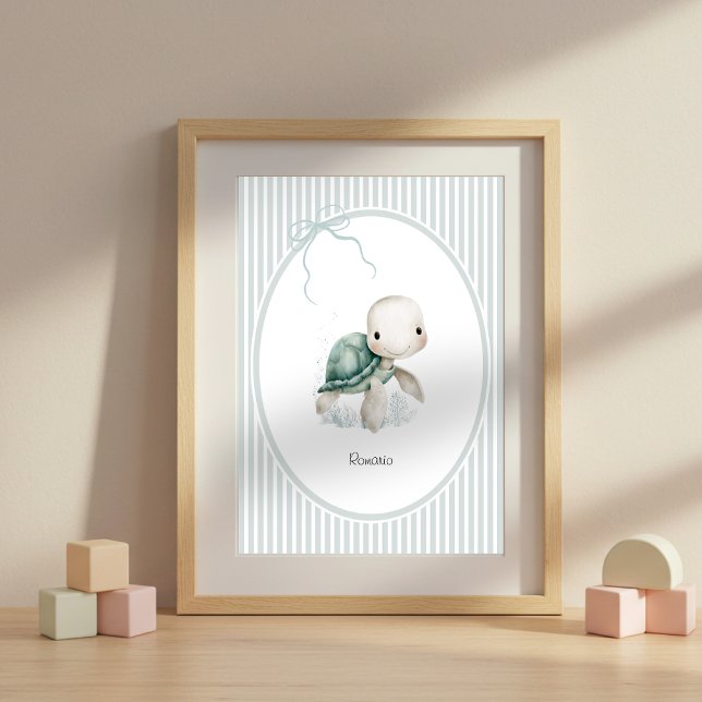 Custom Cute Turtle – Baby Shower Newborn Name Gift Poster (Custom Name Nursery Wall Art)