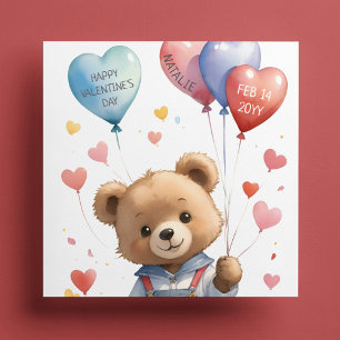 Custom Cute Watercolor Teddy Bear Valentines Day Holiday Card