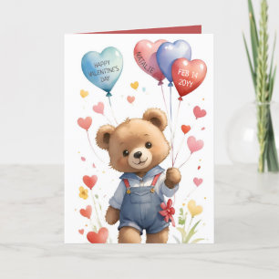 Custom Cute Watercolor Teddy Bear Valentines Day Holiday Card