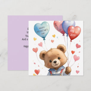 Custom Cute Watercolor Teddy Bear Valentines Day Holiday Card