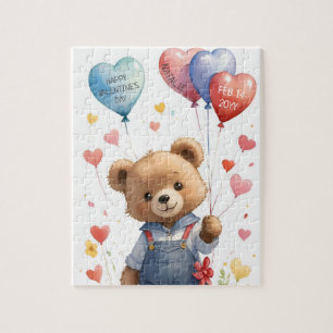 Custom Cute Watercolor Teddy Bear Valentines Day Jigsaw Puzzle