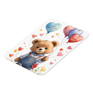Custom Cute Watercolor Teddy Bear Valentines Day Magnet