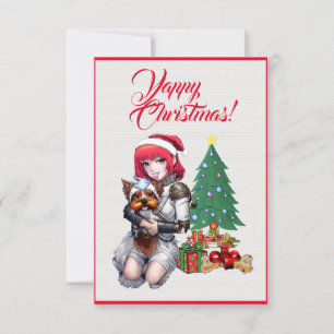 Custom Cute Yorkie Dog With Girl Xmas Card