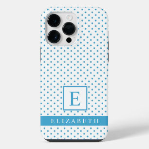 Custom Cyan Sky Blue White Polka Dot Design iPhone 14 Pro Max Case