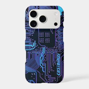 Custom Cyber Blue PCB Circuit Board Tech Art