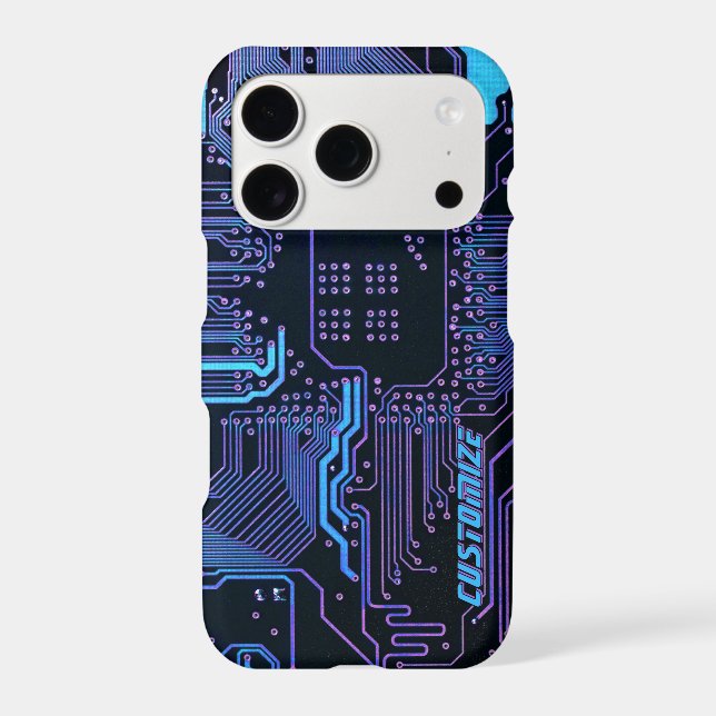 Custom Cyber Blue PCB Circuit Board Tech Art (Back)