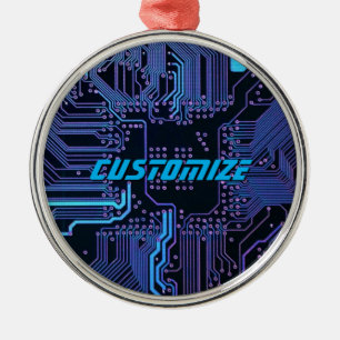 Custom Cyber Blue PCB Circuit Board Tech Art Metal Tree Decoration