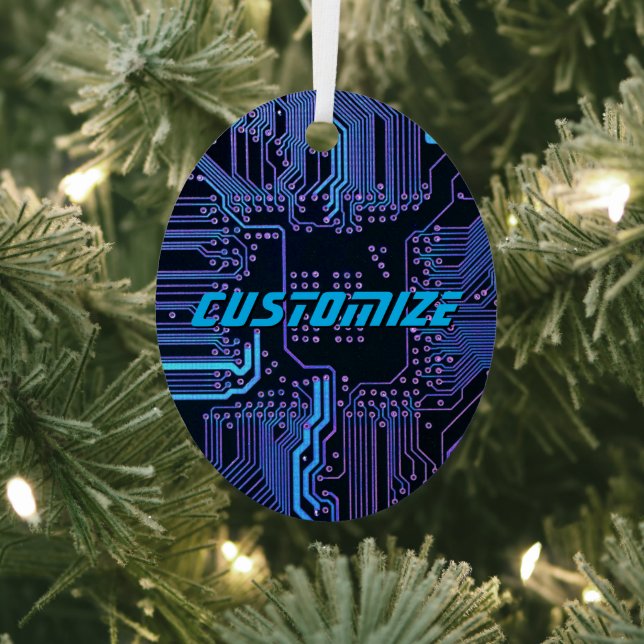 Custom Cyber Blue PCB Circuit Board Tech Art Metal Tree Decoration (Insitu)