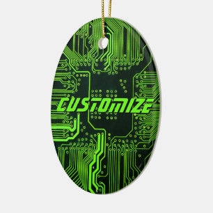 Custom Cyber Green PCB Circuit Board Tech Art Ceramic Tree Decoration