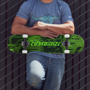 Custom Cyber Green PCB Circuit Board Tech Art Skateboard