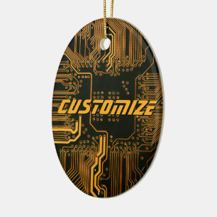 Custom Cyber Orange PCB Circuit Board Tech Art Ceramic Tree Decoration