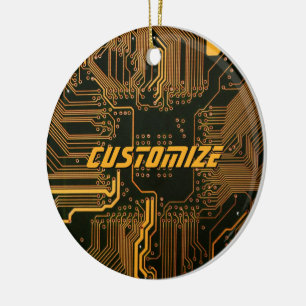 Custom Cyber Orange PCB Circuit Board Tech Art Ceramic Tree Decoration