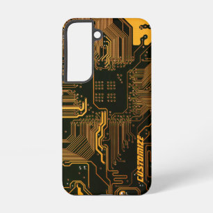 Custom Cyber Orange PCB Circuit Board Tech Art Samsung Galaxy Case