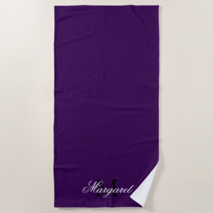 Custom D Purple Beach Towel with Name and Initial