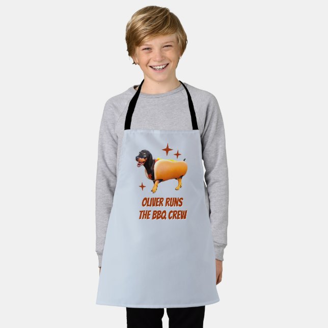 Custom Dachshund BBQ Crew Funny Wiener Dog Apron (Worn)