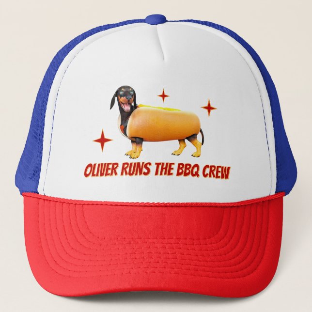 Custom Dachshund BBQ Crew Funny Wiener Dog Trucker Hat (Front)