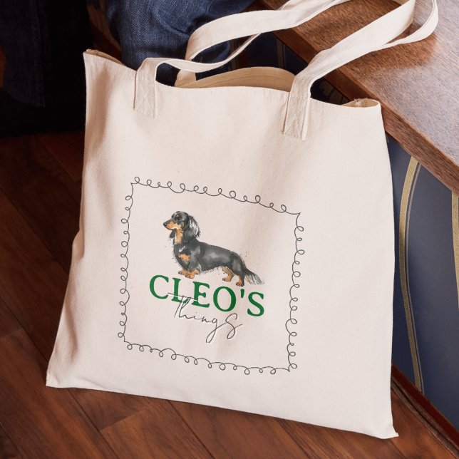 Custom Dachshund Portrait Dog Things  Tote Bag (Carry your new pet's favorite toys and treats in this Custom Dachshund Portrait Dog Things Tote Bag!)