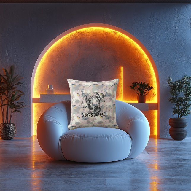 Custom Dachshund Portrait Pillow Abstract Pattern (Creator Uploaded)