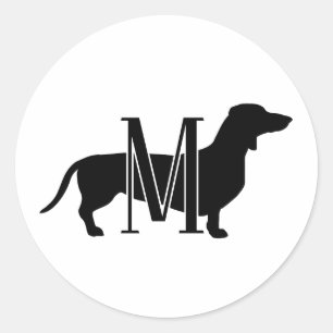 Custom Dachshund Silhouette Monogram Classic Round Sticker