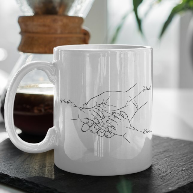 Custom Dad and Kids Hand Line Art Name Mug (Creator Uploaded)