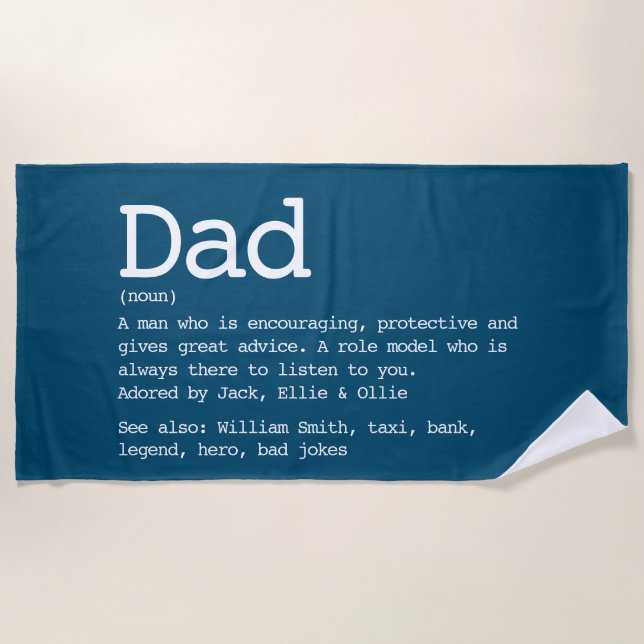Custom Dad Definition Father's Day Blue Beach Towel (Front)