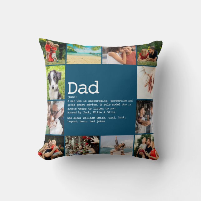 Custom Dad Definition Photo Collage Blue Cushion (Front)