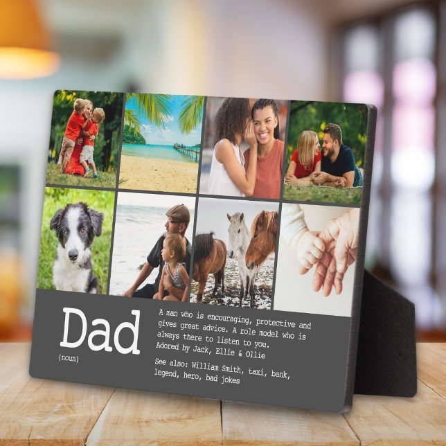 Custom Dad Definition Photo Collage Grey Plaque (Custom Dad Definition Photo Collage Gray Plaque)