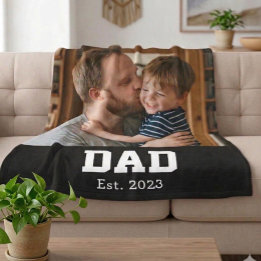 Custom Dad Established Black Modern Bold Text Fleece Blanket