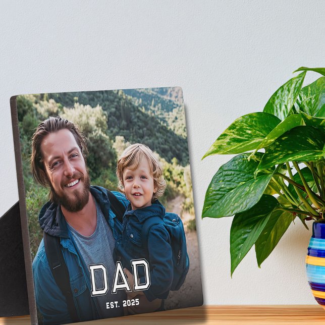 Custom Dad Established Modern Bold Font Photo Plaque (Creator Uploaded)