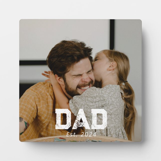Custom Dad Established Modern Bold Photo Plaque (Front)