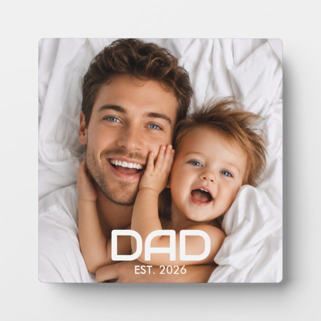 Custom Dad Established Modern Bold Photo Plaque (Front)
