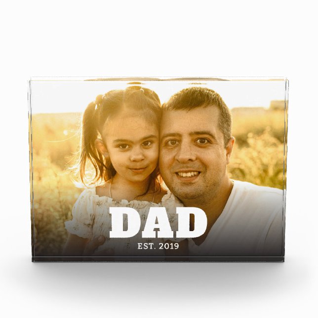 Custom Dad Established Modern Bold Text Photo Block (Front)