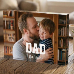 Custom Dad Established Modern Bold Text Photo Block