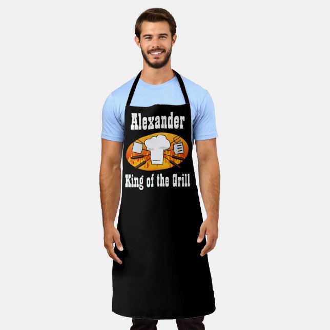 Custom Dad King of Grill BBQ Grilling Fathers Day Apron (Worn)
