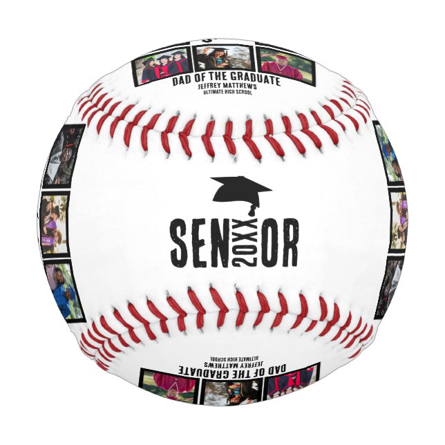 Custom Dad of the Senior graduate 8 Photo Collage Baseball (Front)