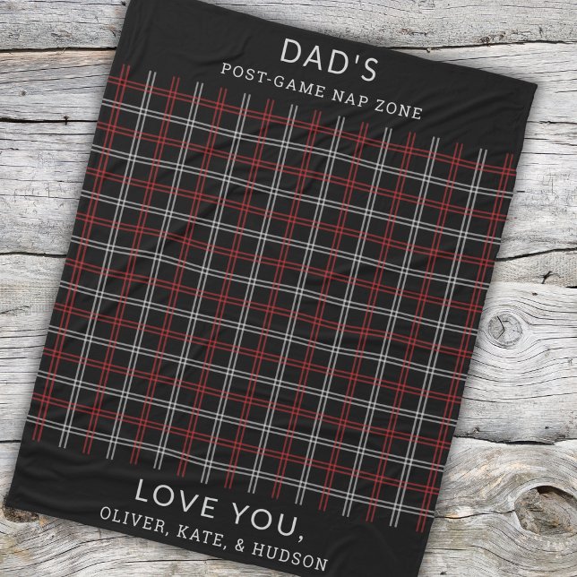Custom Dad Red Black Plaid Funny Nap Zone Fleece Blanket (Creator Uploaded)