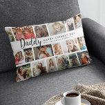Custom Daddy 18 Photo Collage Lumbar Cushion<br><div class="desc">Discover our photo-centric scatter cushion, an ideal gift for all the fathers in your life. Perfect for birthdays or Father's Day, these pillows allows you to feature 18 photos as a sentimental keepsake. Emblazoned with a cheerful 'Happy Father's Day' text, you have the flexibility to change or delete the message...</div>