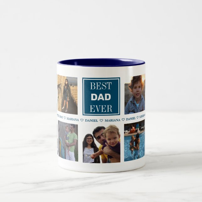 Custom Daddy Father's Day Photo Collage Two-Tone Coffee Mug (Center)