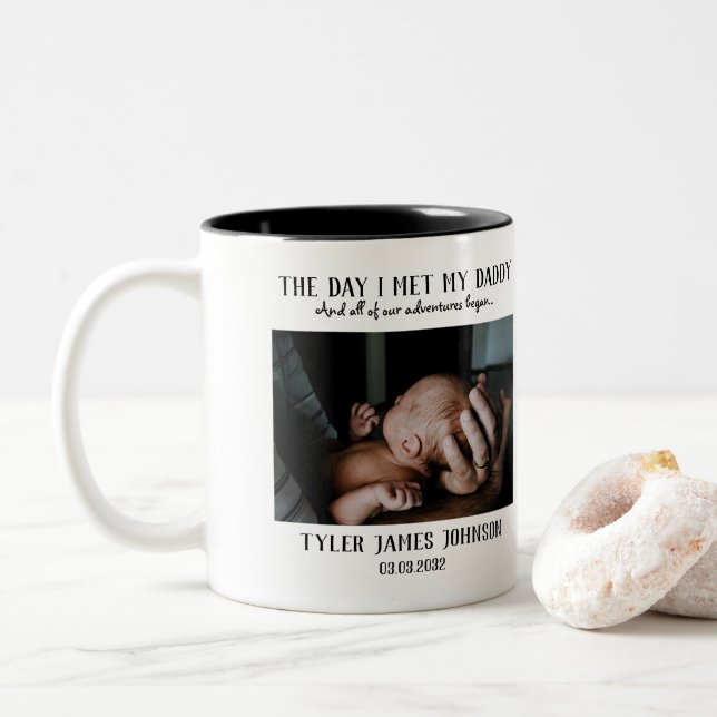 Custom Daddy Photo First Father's Day   Two-Tone Coffee Mug (With Donut)