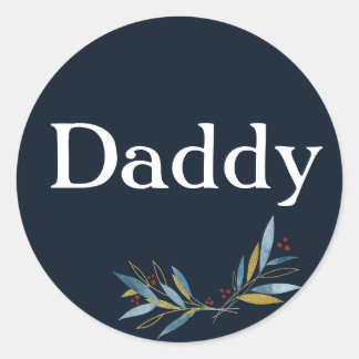 Custom Daddy Rounded Frame with Branch Bouquet Classic Round Sticker