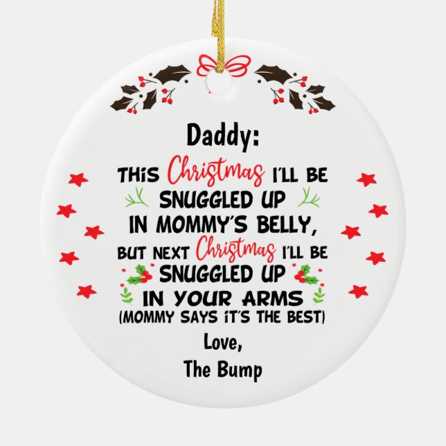 Custom Daddy This Christmas I'll be snuggled up Ceramic Tree Decoration (Back)