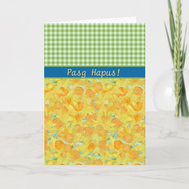 Custom Daffodils, Check Gingham Easter Card (Front)